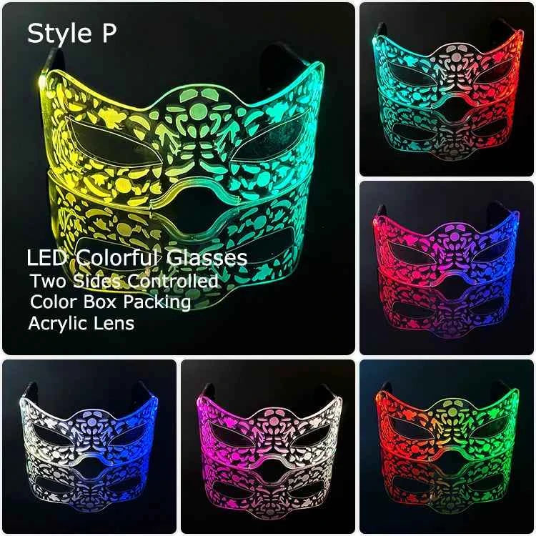 Acrylic LED Luminous Glasses Neon Light-Up Party Eyewear Unisex Glow Sunglasses for DJ Bar Halloween Christmas 12-Hour Glowing
