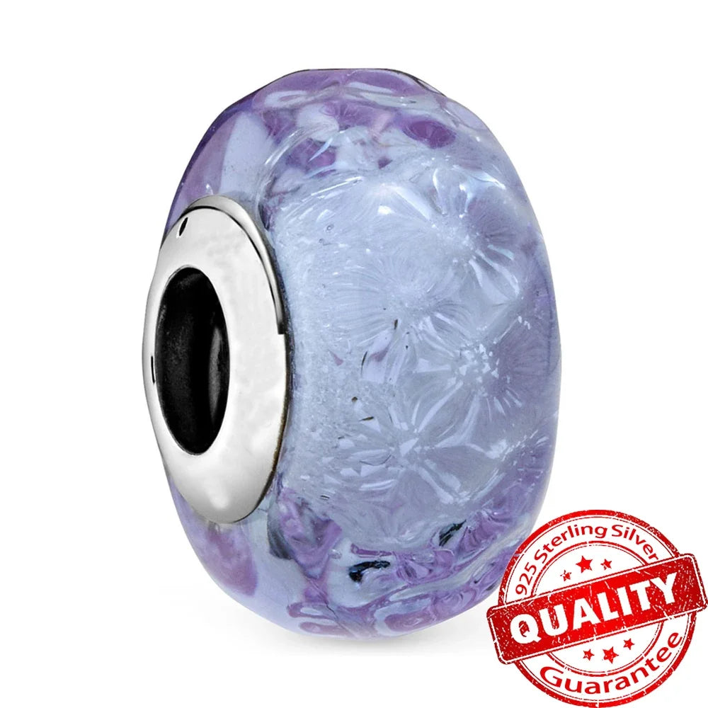 Colorful Flower Murano Glass Charm Fit Original Bracelet Necklace Heart Fine Jewelry