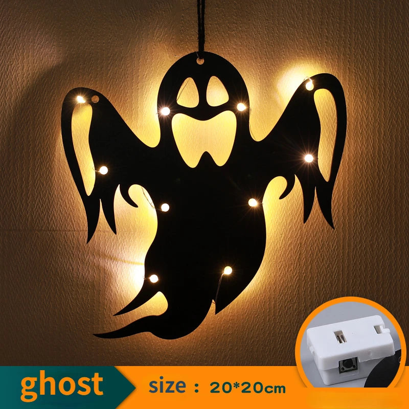 Halloween Hanging 10LED Castle Witch Ghost Spider Web Luminous Charm Indoor Outdoor Party Horror Props Decoration