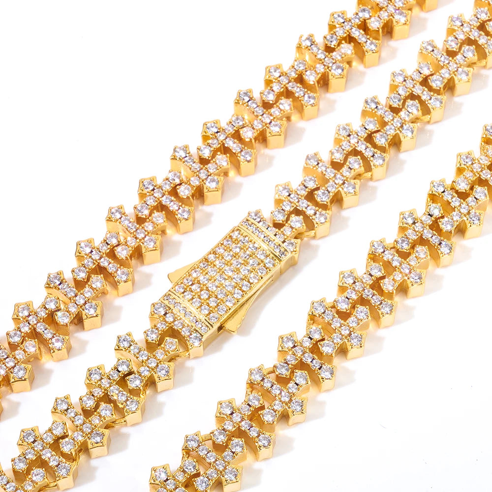 Iced Cross Chain Necklace Cubic Zirconia Spring Clasp Fashion Jewelry Gift