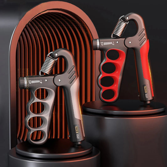 DFShop adjustable hand grip strengthener with red and gray ergonomic handles and resistance spring