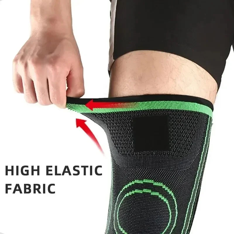 DFShop adjustable knee compression sleeve showing high elastic fabric stretched on leg