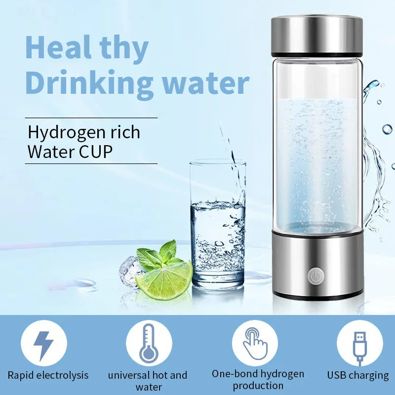 Sleek hydrogen water bottle with stainless steel design and USB charging for hydrogen rich water