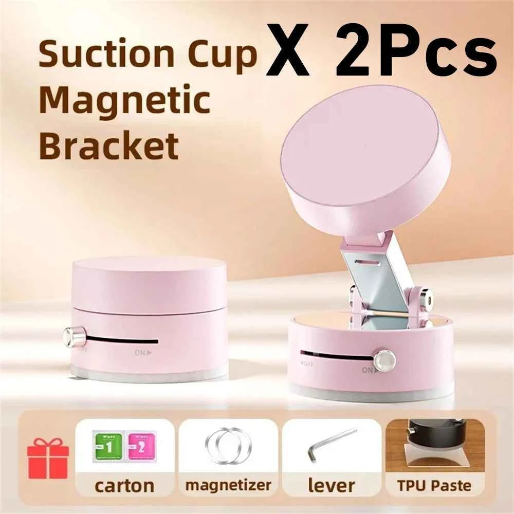 DFShop portable magnetic phone holder suction cup bracket set of 2 in pink with magnetizer and lever