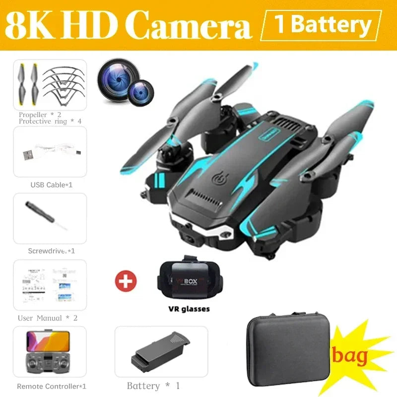 DFShop dual camera aerial photography drone with 8K HD camera, remote controller, VR glasses, and carrying bag