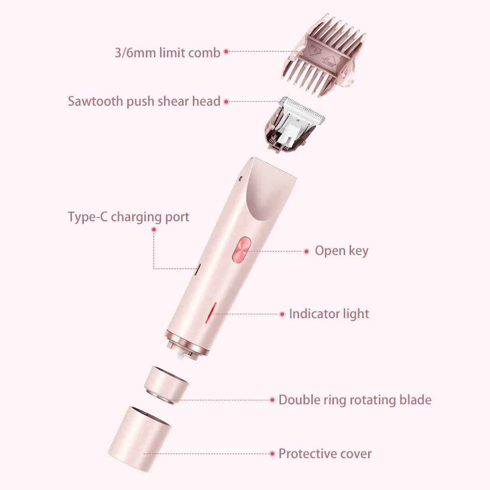 DFShop dual hair trimmer for women with sawtooth push shear head and 3 6mm limit comb in rose gold