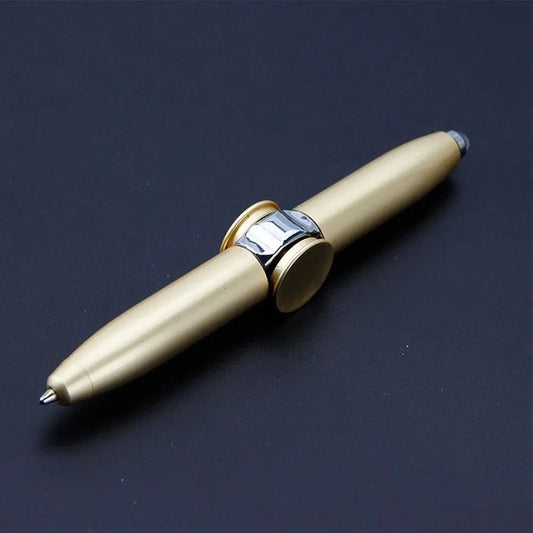 Gold and silver fidget spinner pen with sleek metallic finish for smooth writing and spinning