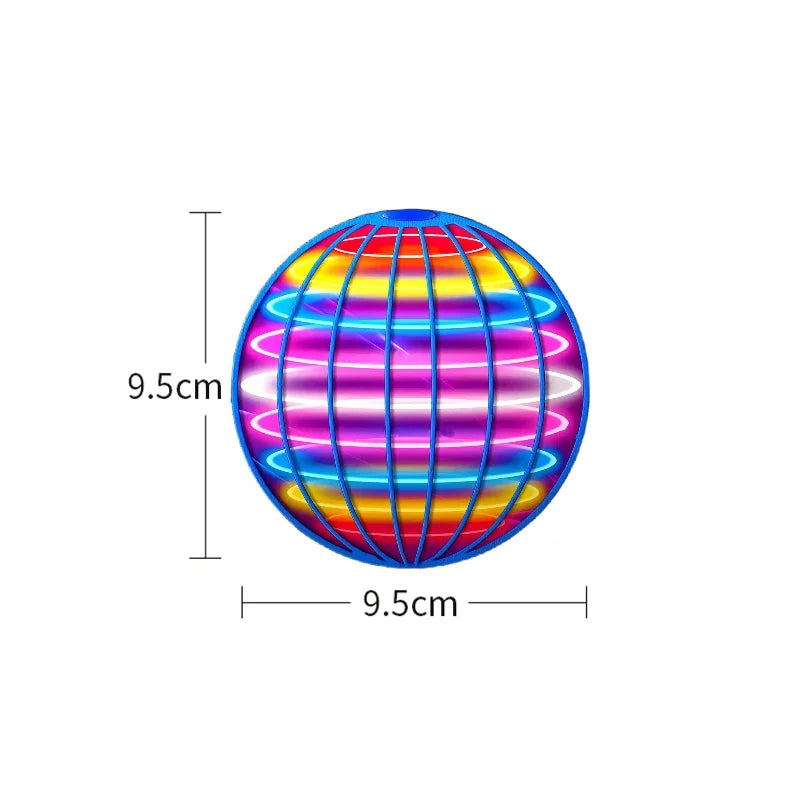 Colorful flying orb ball toy with 9.5 cm diameter and bright light patterns