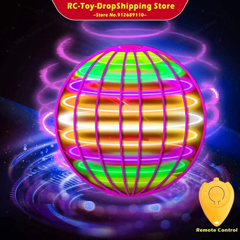 Colorful flying orb ball toy with vibrant LED lights and remote control for interactive play
