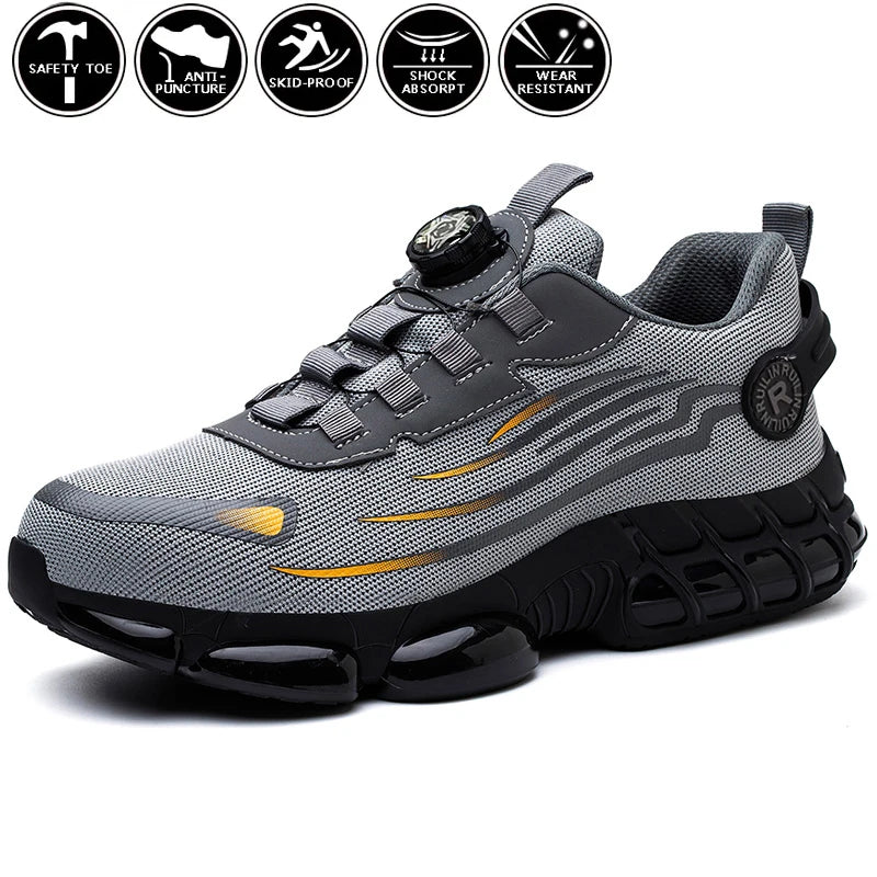 DFShop gray and black anti puncture non slip work boots with safety toe and shock absorption