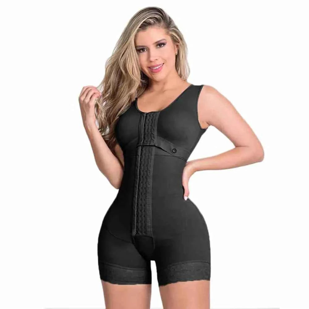 DFShop black high compression shapewear for women with sleeveless design and front hook closures