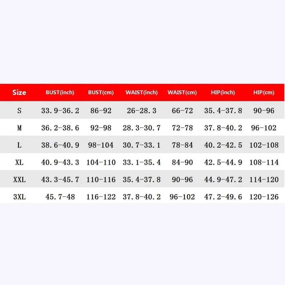 Size chart for high compression shapewear for women showing bust waist and hip measurements in inches and centimeters