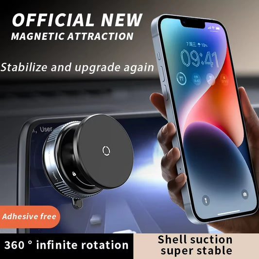 DFShop magnetic car phone holder with 360 degree rotation and adhesive free shell suction for stable phone mounting