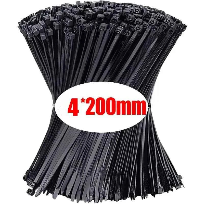 Bundle of black nylon cable ties bulk 200mm length for organizing and securing cables