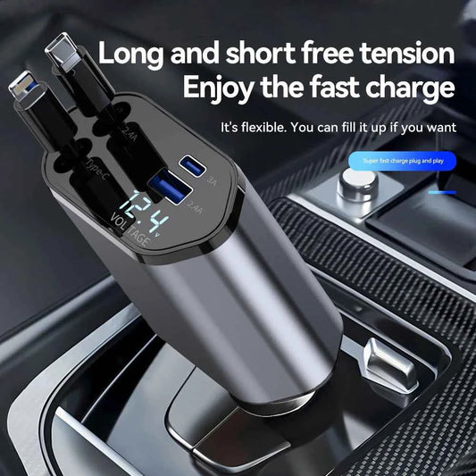 DFShop Retractable Car Charger USB Type C for Fast Charging - DFShop