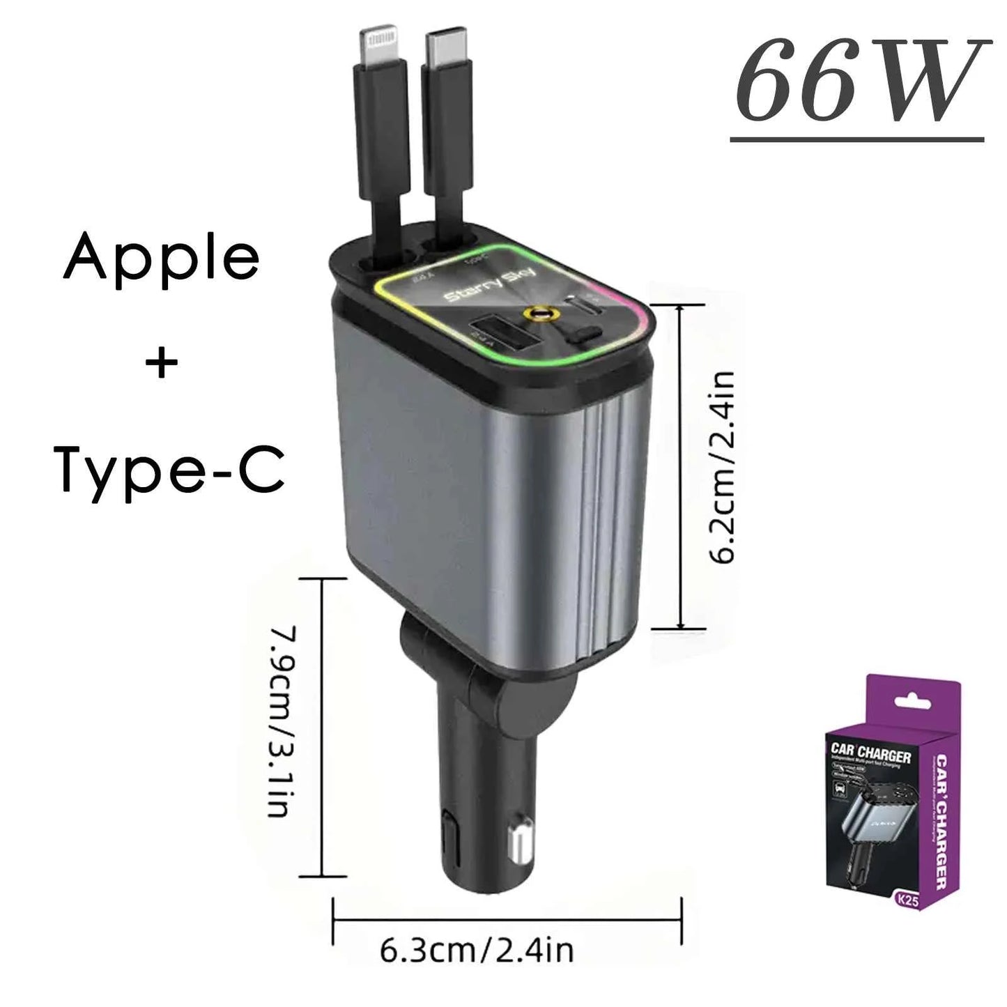 DFShop Retractable Car Fast Charger with Star Projector - DFShop