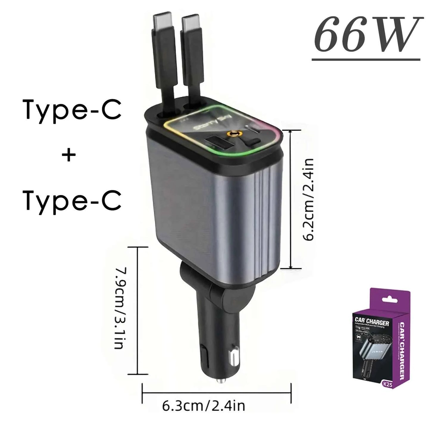 DFShop Retractable Car Fast Charger with Star Projector - DFShop