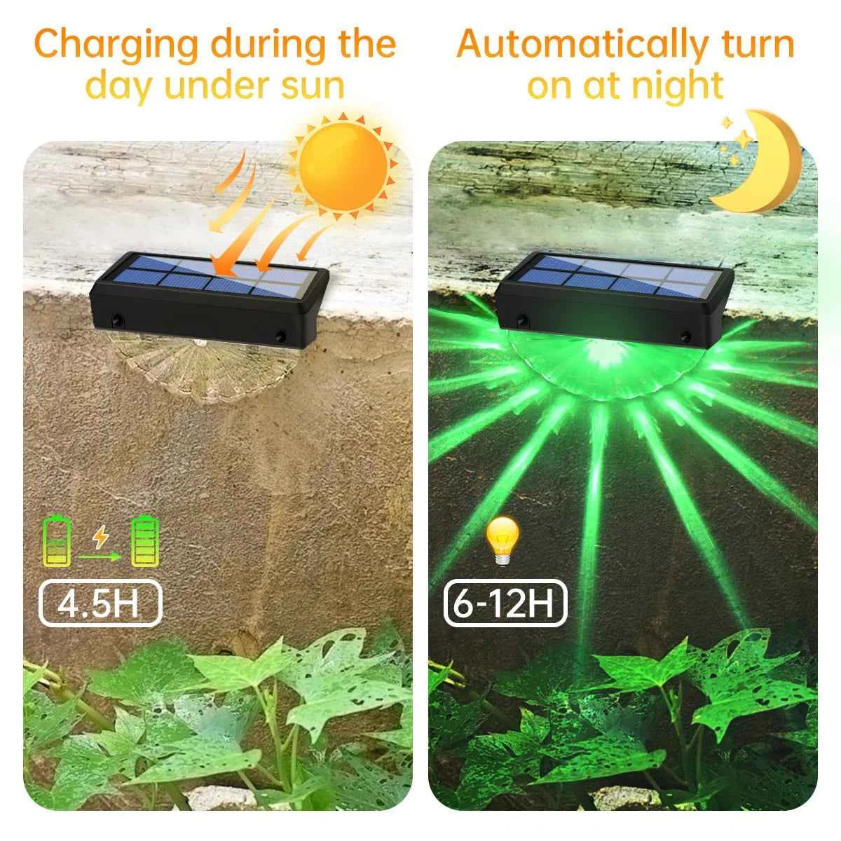 DFShop solar deck lights outdoor waterproof charging in day and glowing green light at night