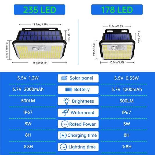 DFShop solar powered outdoor lights with 235 LED and 178 LED options, waterproof and long-lasting