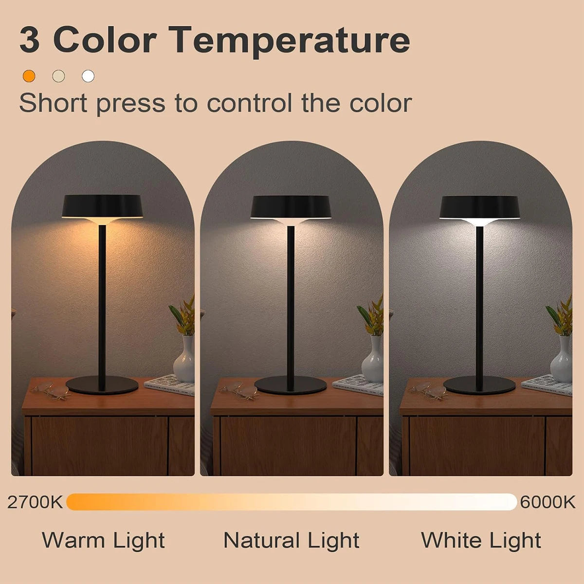 DFShop solar table lamp rechargeable with three color temperatures warm natural and white light