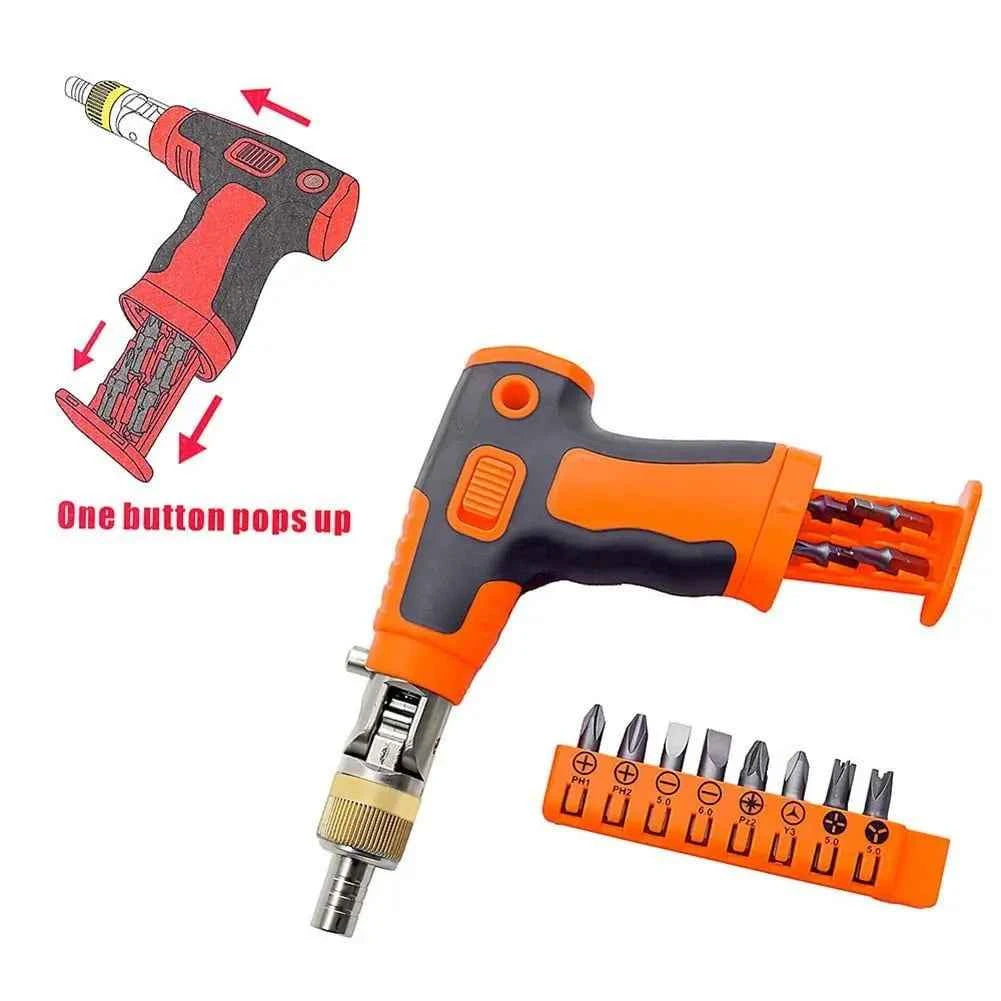 DFShop 16 in 1 multi tool screwdriver with orange black handle and multiple interchangeable bits