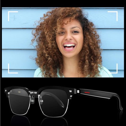 Black AI smart glasses with speakers featuring modern design and sleek frame by DFShop