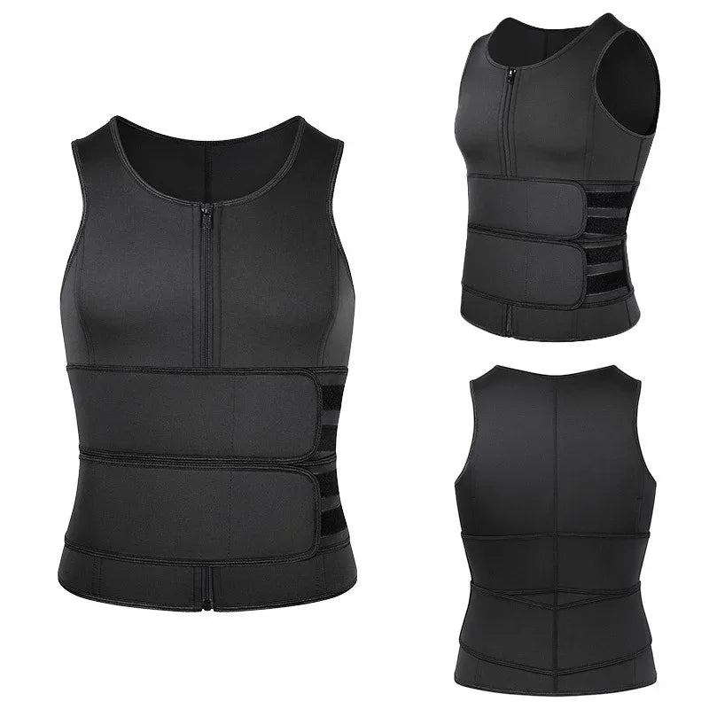 DFShop men's slimming waist trainer vest in black with front zipper and adjustable waist straps