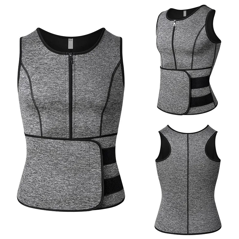 DFShop men's slimming waist trainer vest in gray with front zipper and adjustable waist strap