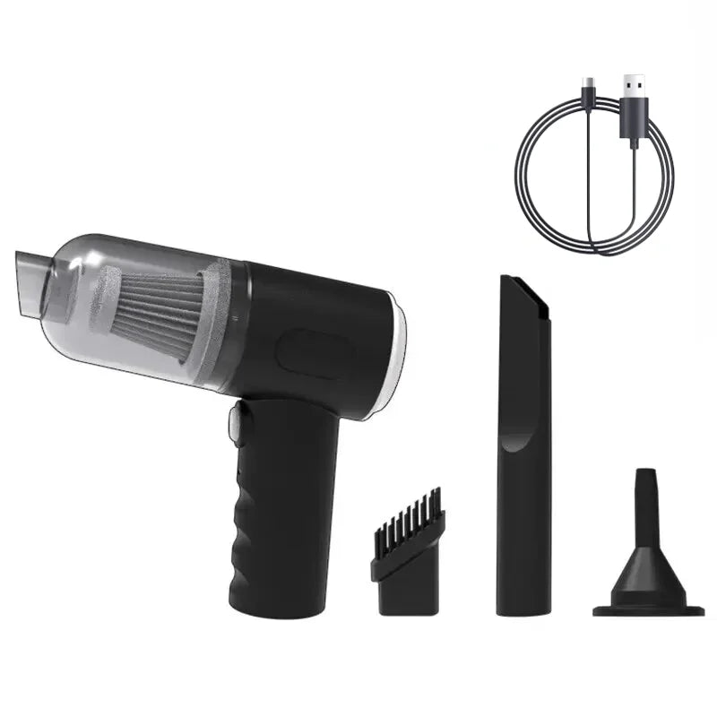 DFShop wireless car vacuum cleaner with brush, crevice tool, nozzle, and USB charging cable