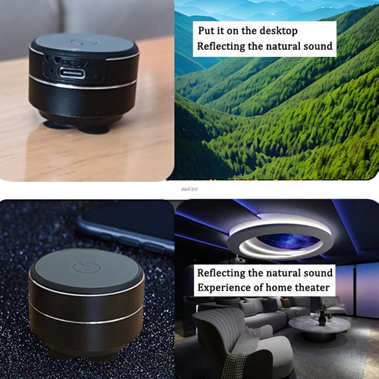 Compact black wireless mini vibration speaker by DFShop designed for desktop and home theater sound