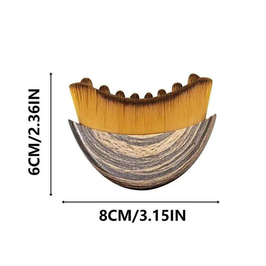 Compact deep cleansing facial brush with wooden base and soft bristles measuring 8cm by 6cm