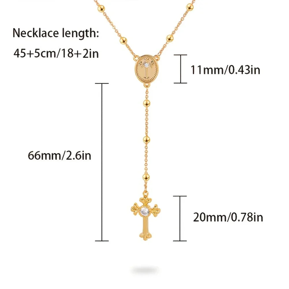 Rosary Bead Cross Necklace Chain