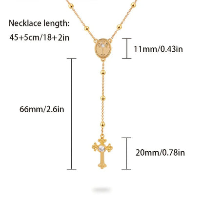 Rosary Bead Cross Necklace Chain