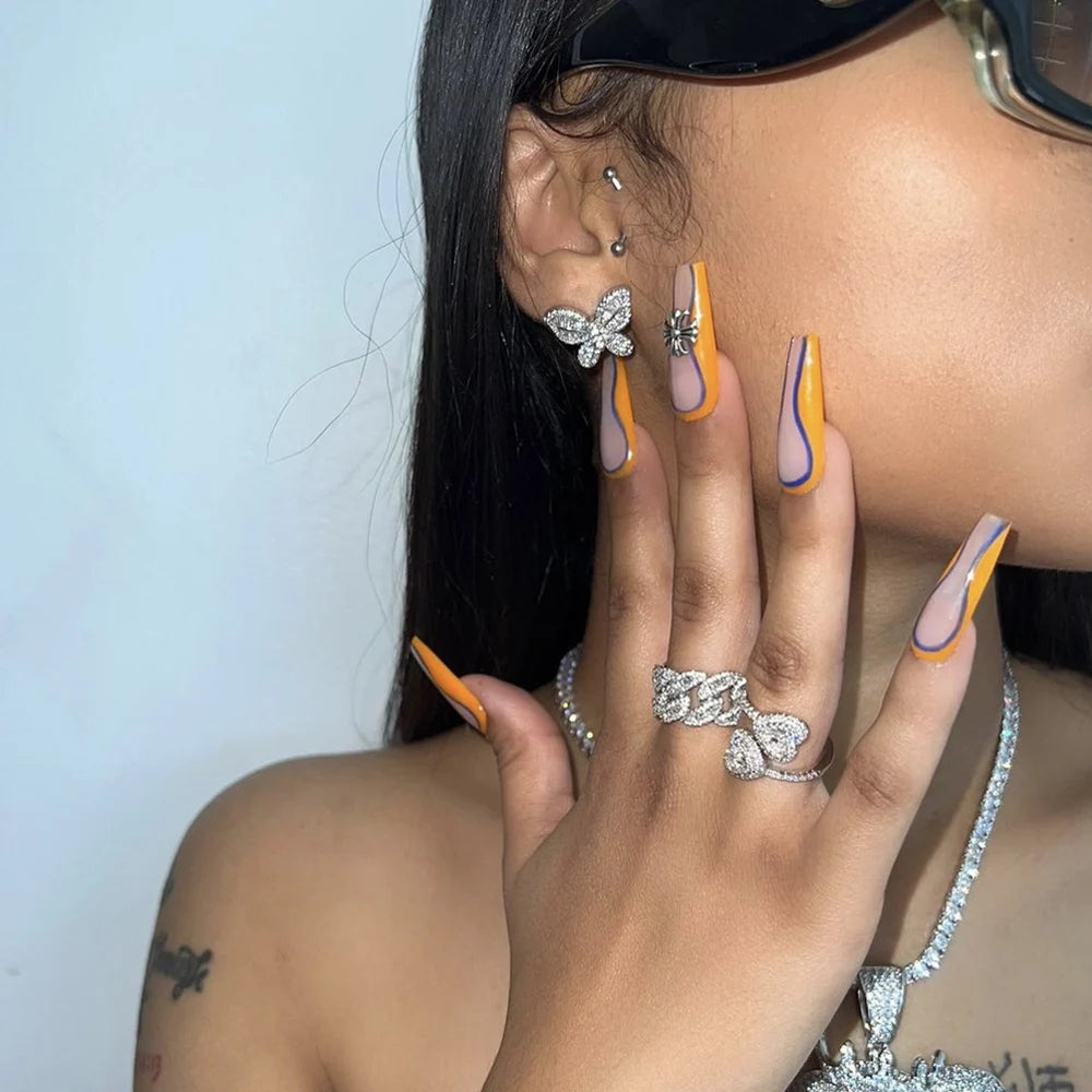 Cuban Link Rings Iced Out Baguettes Ring Zircon Silver Color Ring Jewelry