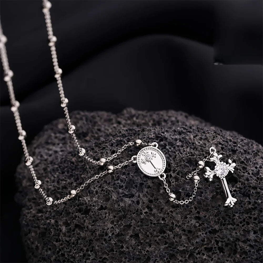 Rosary Bead Cross Necklace Chain