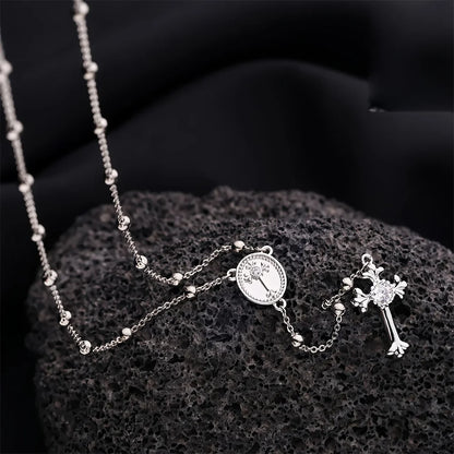 Rosary Bead Cross Necklace Chain