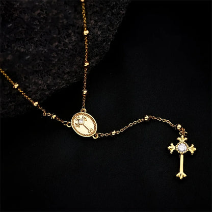 Rosary Bead Cross Necklace Chain