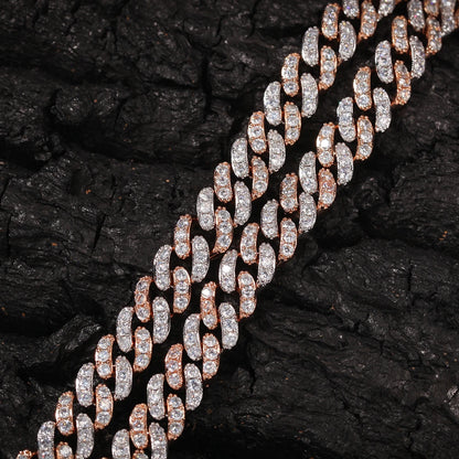 Bracelet 9mm Iced Out Rose Gold Silver Color Cuban Link With White & Pink Cubic Zirconia Jewelry