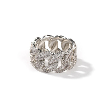 Cuban Link Rings Iced Out Baguettes Ring Zircon Silver Color Ring Jewelry