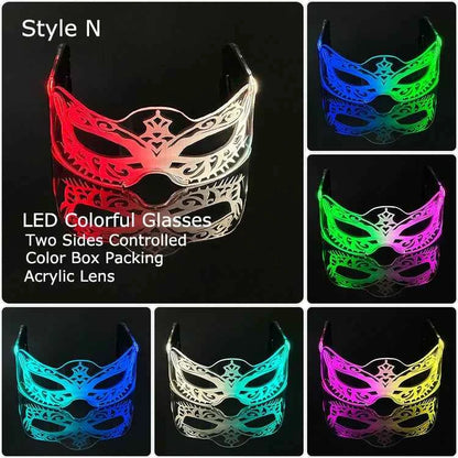 Acrylic LED Luminous Glasses Neon Light-Up Party Eyewear Unisex Glow Sunglasses for DJ Bar Halloween Christmas 12-Hour Glowing
