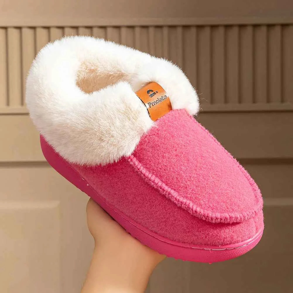Platform Slippers Women Wedge Memory Foam  TPR Non Slip Sole Warm Fuzzy Winter Durable Bedroom Shoes Cozy Comfort