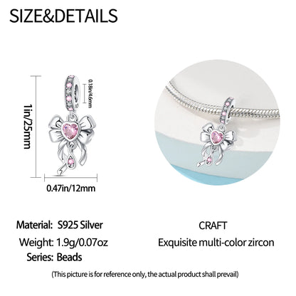 Bracelet Charms Beads Pink Zircon Bow Tie