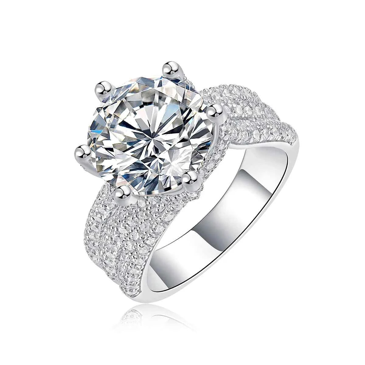 5CT Moissanite Engagement Ring S925 Silver with Round Brilliant Cut Stones and Claw Setting - Luxury Wedding or Proposal Jewelry