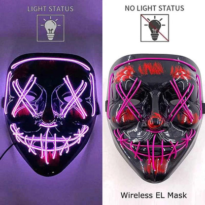 Neon LED Halloween Purge Mask Wireless Masquerade Party Light-up Horror Mask Glowing Multicolor Full Face Adult Mask for Halloween