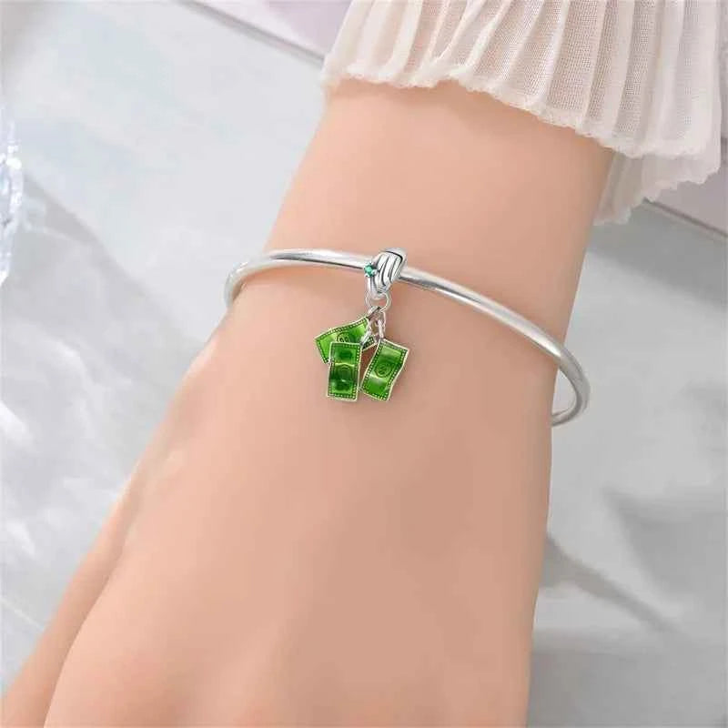 925 Sterling Silver Financial US Dollar Pendants Bracelets Beads