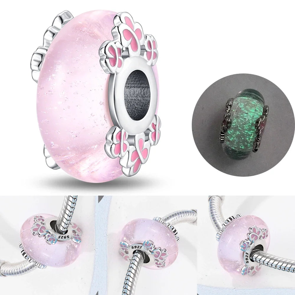 Colorful Flower Murano Glass Charm Fit Original Bracelet Necklace Heart Fine Jewelry