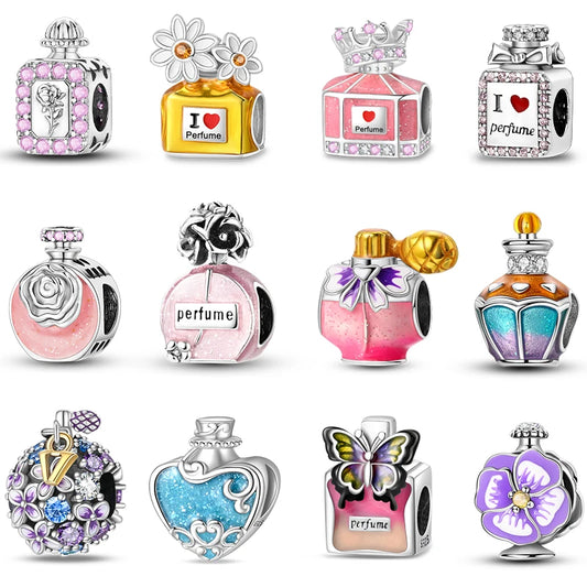 Romantic Pink Crown Perfume Bottle Charms Beads Fit Qikaola Bracelets Fine Jewelry