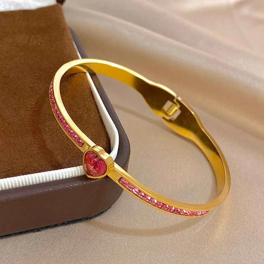 Pink Rhinestone Heart Charm Bracelet