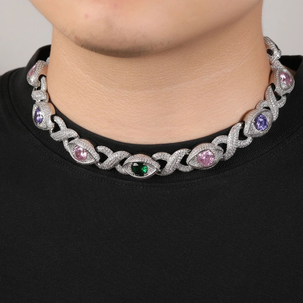 Iced Out Infinity Cuban Chain Necklace Eyes Pave Cubic Zirconia