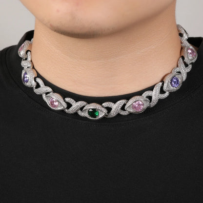 Iced Out Infinity Cuban Chain Necklace Eyes Pave Cubic Zirconia